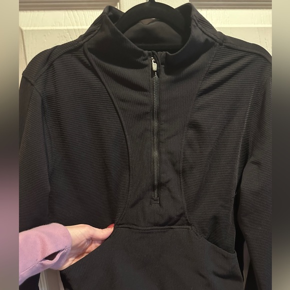 Tops - Black Half-Zip Ribbed Pullover